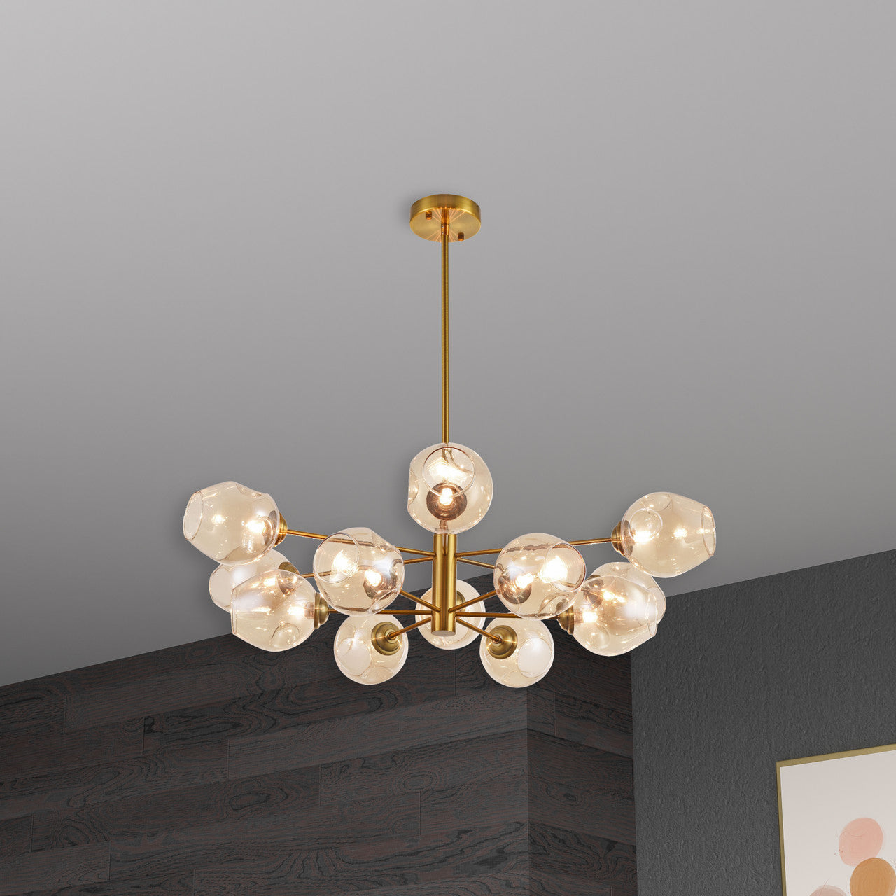 Dainolite 12 Light Pendant, Vintage Bronze Finish with Champagne Glass ABI-3312P-VB