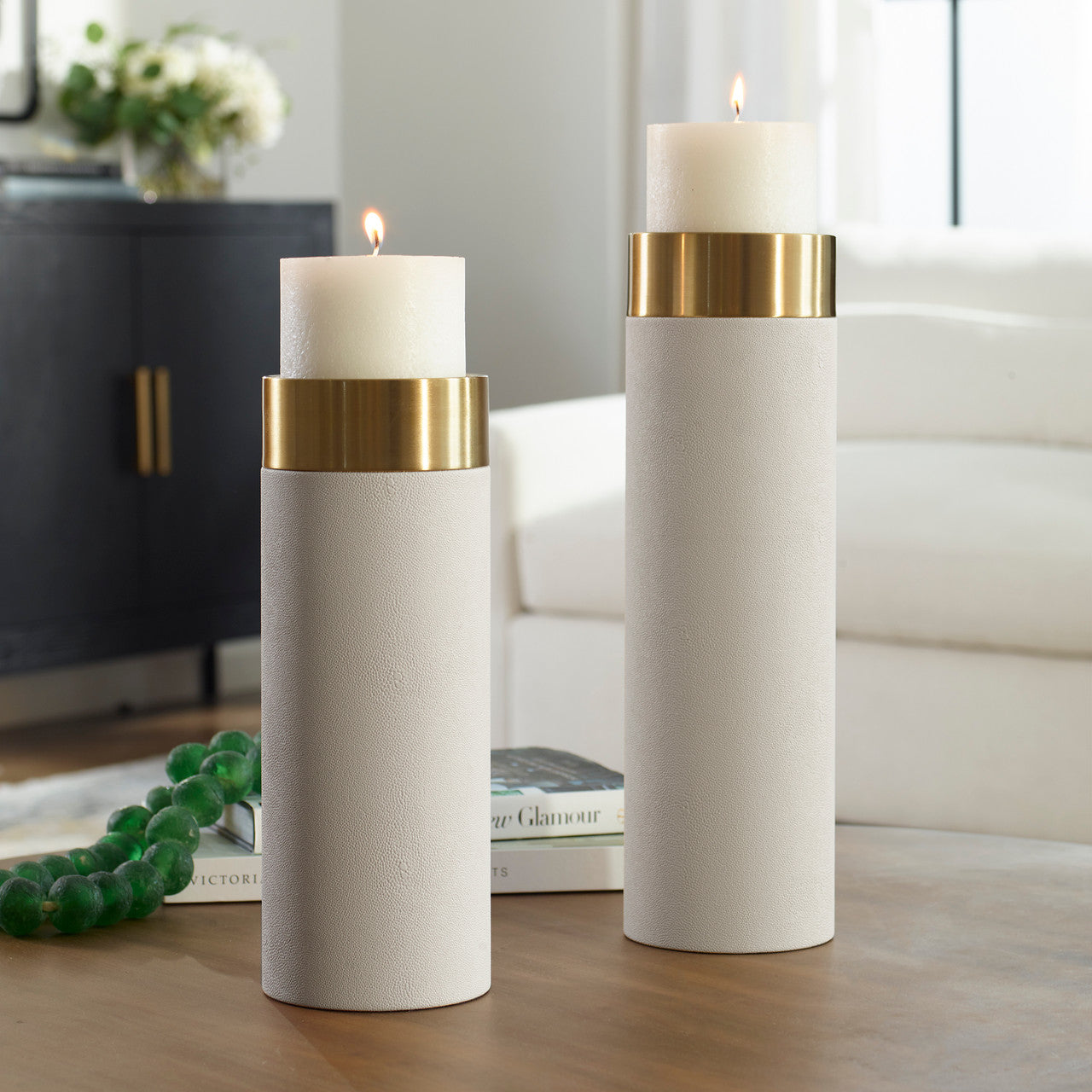 Uttermost Wessex White Pillar Candleholders Set Of 2 18100