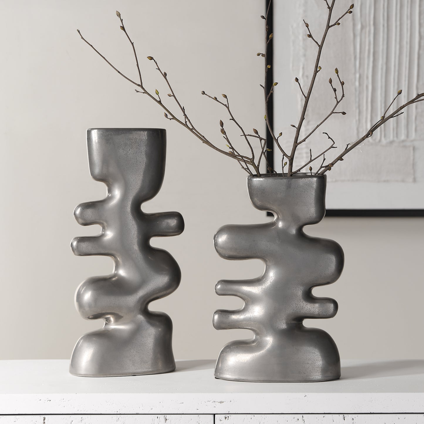 Uttermost Free Flowing Nickel Vases Set/2 18145