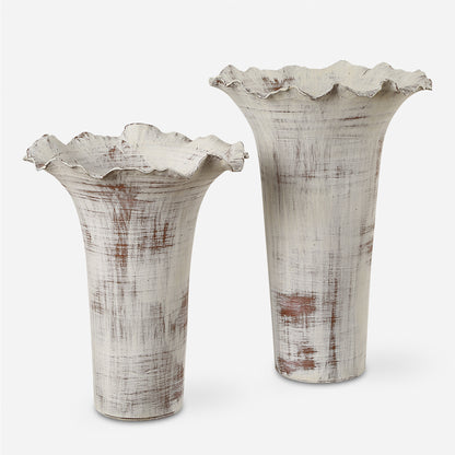 Uttermost Ruffled Petal White Vases Set/2 18174