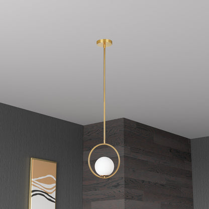 Dainolite 1 Light Halogen Pendant Aged Brass Finish with White Glass ADR-101P-AGB