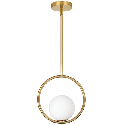 Dainolite 1 Light Halogen Pendant Aged Brass Finish with White Glass ADR-101P-AGB