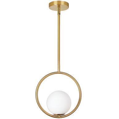 Dainolite 1 Light Halogen Pendant Aged Brass Finish with White Glass ADR-101P-AGB