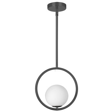 Dainolite 1 Light Halogen Pendant, Matte Black with White Opal Glass ADR-101P-MB