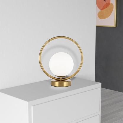 Dainolite 1 Light Halogen Table Lamp Aged Brass Finish with White Glass ADR-101T-AGB