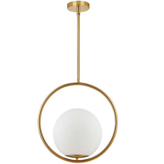 Dainolite 1 Light Incandescent Pendant, Aged Brass with White Opal Glass ADR-161P-AGB