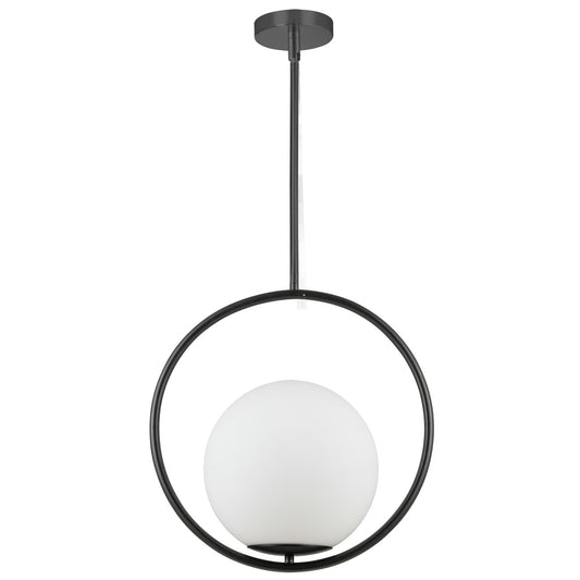 Dainolite 1 Light Incandescent Pendant, Matte Black with White Opal Glass ADR-161P-MB