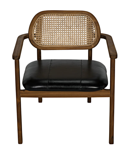 Noir Tolka Chair Teak with Leather Seat in Clear Coat Flat AE-234T