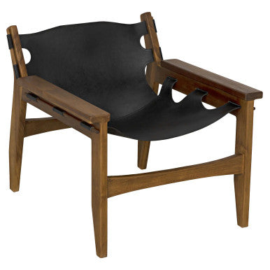 Noir Nomo Chair Teak with Leather in Clear Coat Flat AE-235T