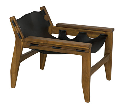 Noir Nomo Chair Teak with Leather in Clear Coat Flat AE-235T