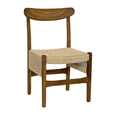 Noir Shagira Chair Teak with Woven Rope in Clear Coat Flat AE-236T