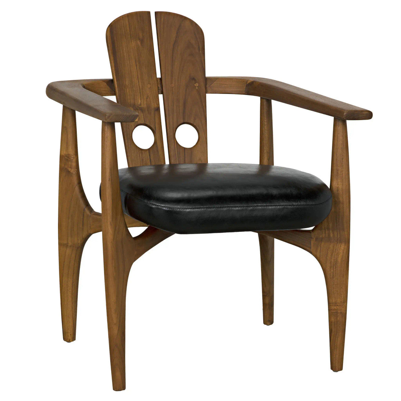 Noir Kato Chair Teak with Leather in Clear Coat Flat AE-239T