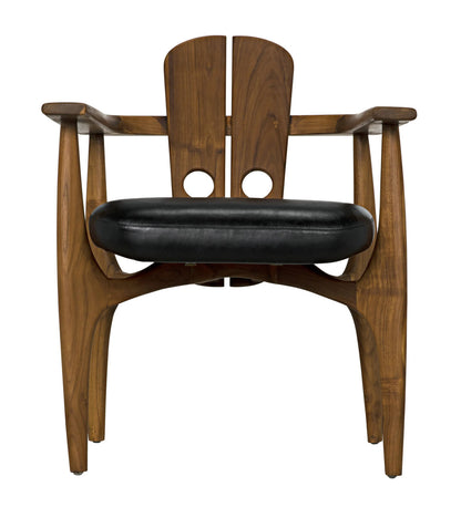 Noir Kato Chair Teak with Leather in Clear Coat Flat AE-239T