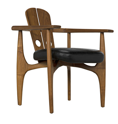 Noir Kato Chair Teak with Leather in Clear Coat Flat AE-239T