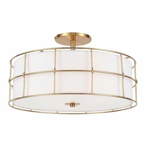 Dainolite 3 Light Incandescent Aged Brass Semi-Flush Mount Fixture w/White Shade ALC-163SF-AGB