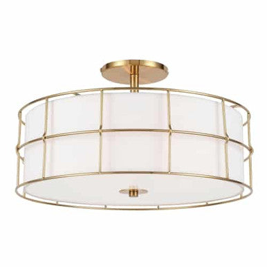 Dainolite 3 Light Incandescent Aged Brass Semi-Flush Mount Fixture w/White Shade ALC-163SF-AGB