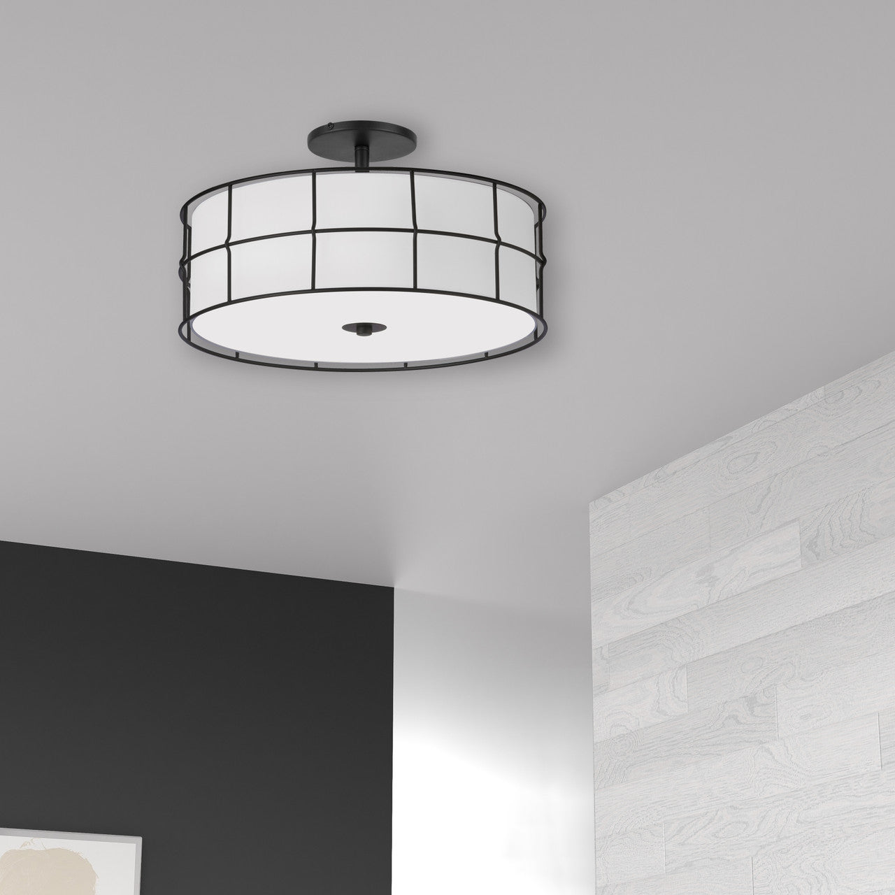 Dainolite 3 Light Incandescent Matte Black Semi-Flush Mount Fixture w/White Shade ALC-163SF-MB