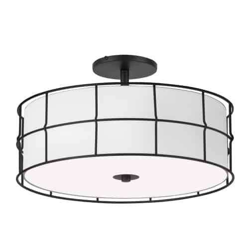 Dainolite 3 Light Incandescent Matte Black Semi-Flush Mount Fixture w/White Shade ALC-163SF-MB