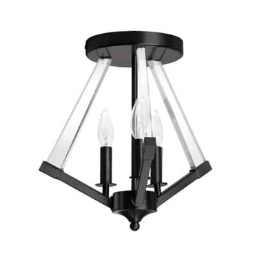 Dainolite 3 Light Incandescent Matte Black Semi-Flush Mount w/ Clear Acrylic ALT-153SF-MB