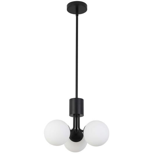 Dainolite 3 Light Halogen Pendant Matte Black with White Opal Glass AMA-153P-MB