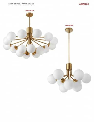 Dainolite 18 Light Halogen Chandelier, Aged Brass with Opal Glass AMA-3618C-AGB