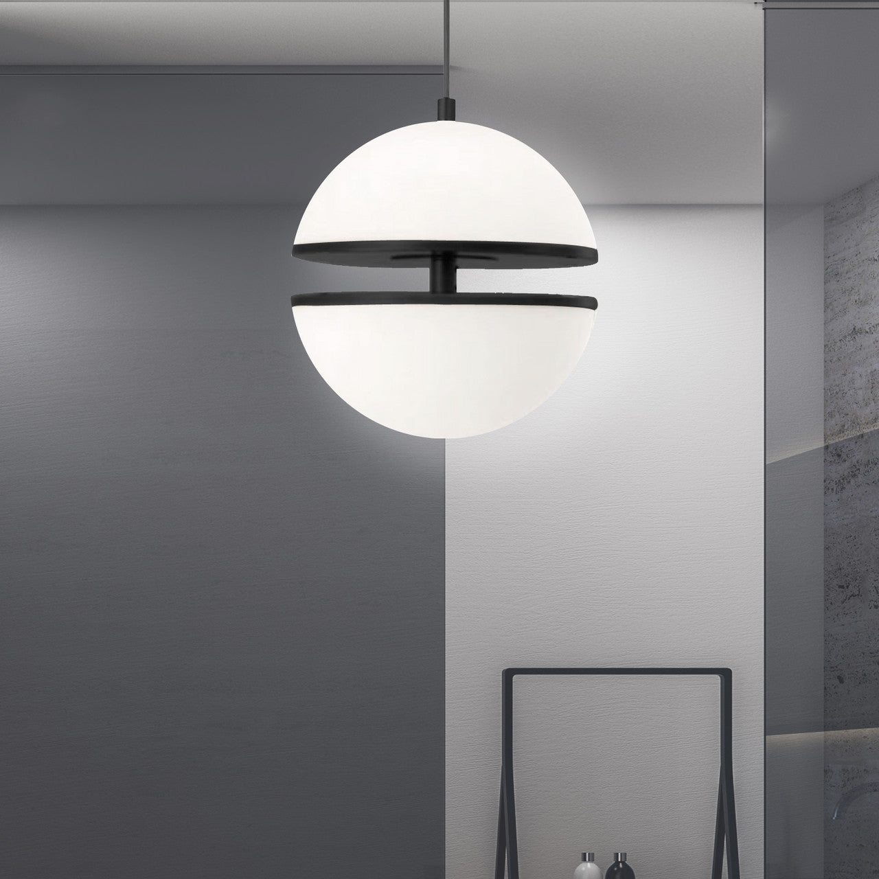 Dainolite 30W Pendant, Matte Black w/ White Glass AMC-1330LEDP-MB