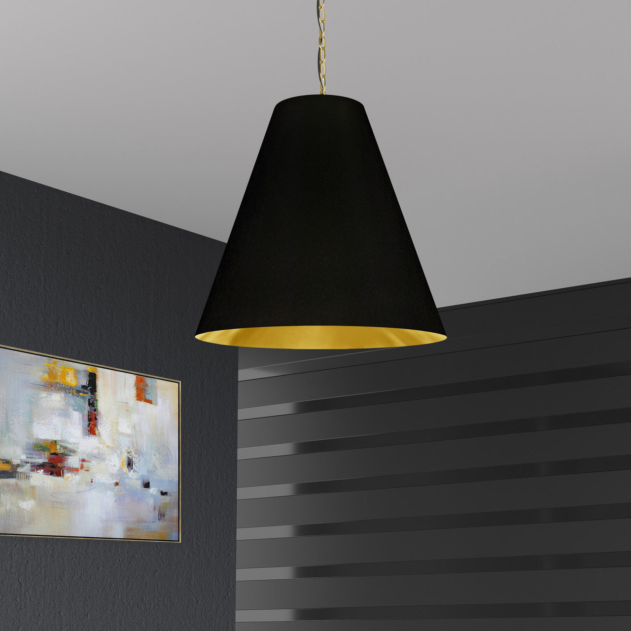 Dainolite 1 Light Large Anaya Aged Brass Pendant with Black/Gold Shade ANA-L-AGB-698