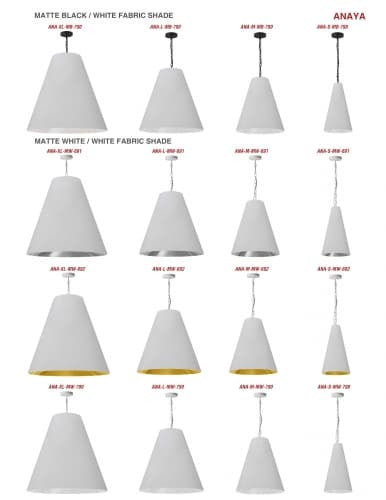 Dainolite 1 Light Large Anaya Matte Black Pendant w/ White Shade ANA-L-MB-790