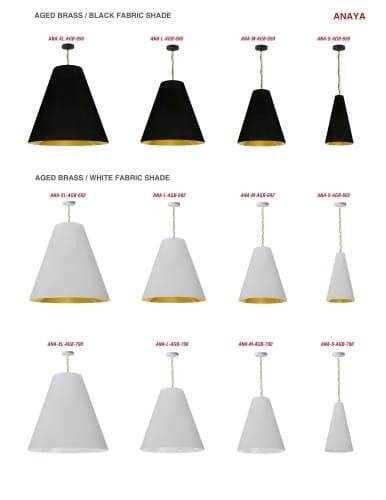 Dainolite 1 Light Medium Anaya Aged Brass Pendant with Black/Gold Shade ANA-M-AGB-698