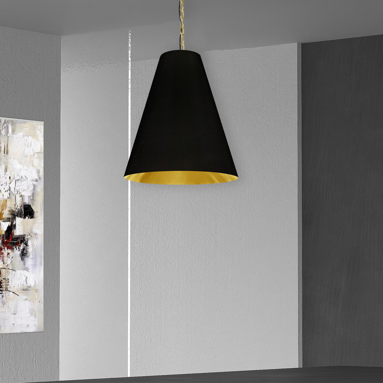 Dainolite 1 Light Medium Anaya Aged Brass Pendant with Black/Gold Shade ANA-M-AGB-698