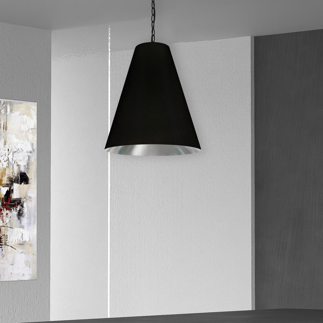 Dainolite 1 Light Medium Anaya Matte Black Pendant with Black/Silver Shade ANA-M-MB-697