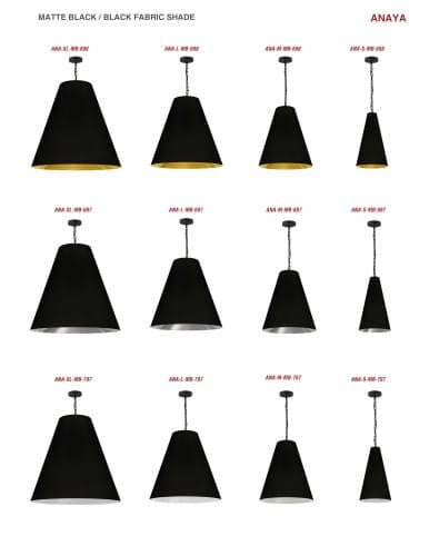 Dainolite 1 Light Medium Anaya Matte Black Pendant w/ Black Shade ANA-M-MB-797