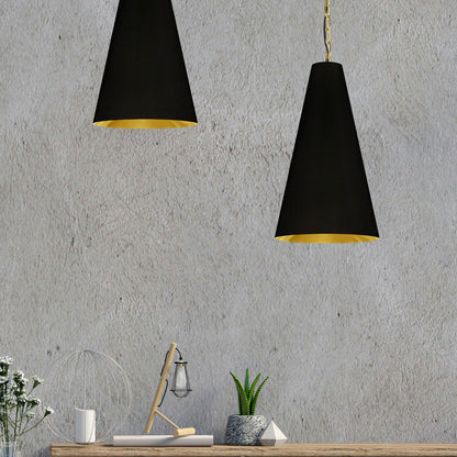 Dainolite 1 Light Small Anaya Aged Brass Pendant with Black/Gold Shade ANA-S-AGB-698