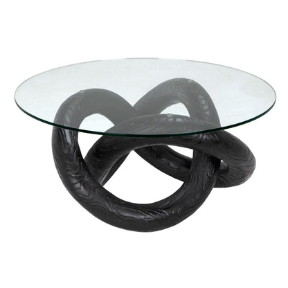 Noir Phobos Coffee Table with Glass, Black Resin in Black AR-311BBF