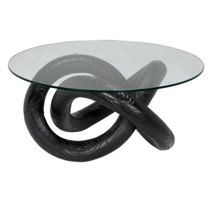 Noir Phobos Coffee Table with Glass, Black Resin in Black AR-311BBF