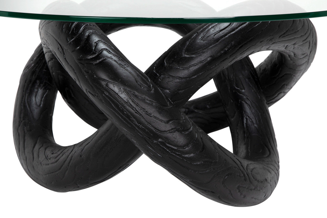 Noir Phobos Coffee Table with Glass, Black Resin in Black AR-311BBF