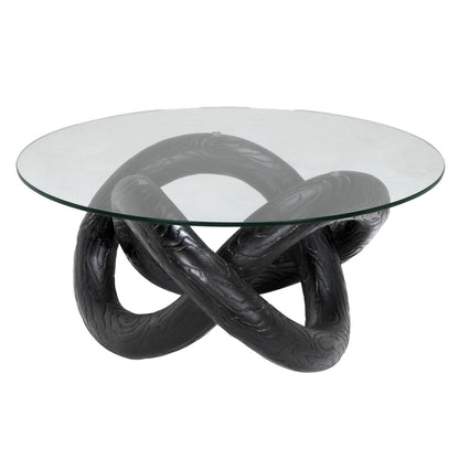 Noir Phobos Coffee Table with Glass, Black Resin in Black AR-311BBF