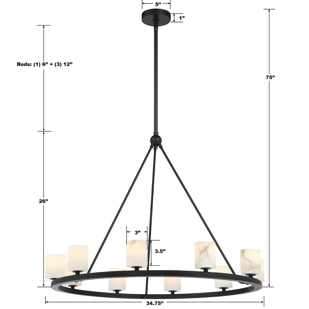 Crystorama Aragon 10 Light Matte Black Chandelier ARA-10265-MK-ST