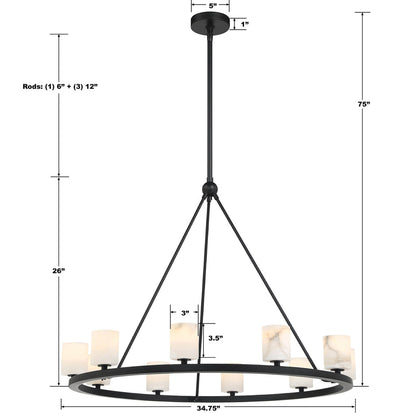 Crystorama Aragon 10 Light Matte Black Chandelier ARA-10265-MK-ST