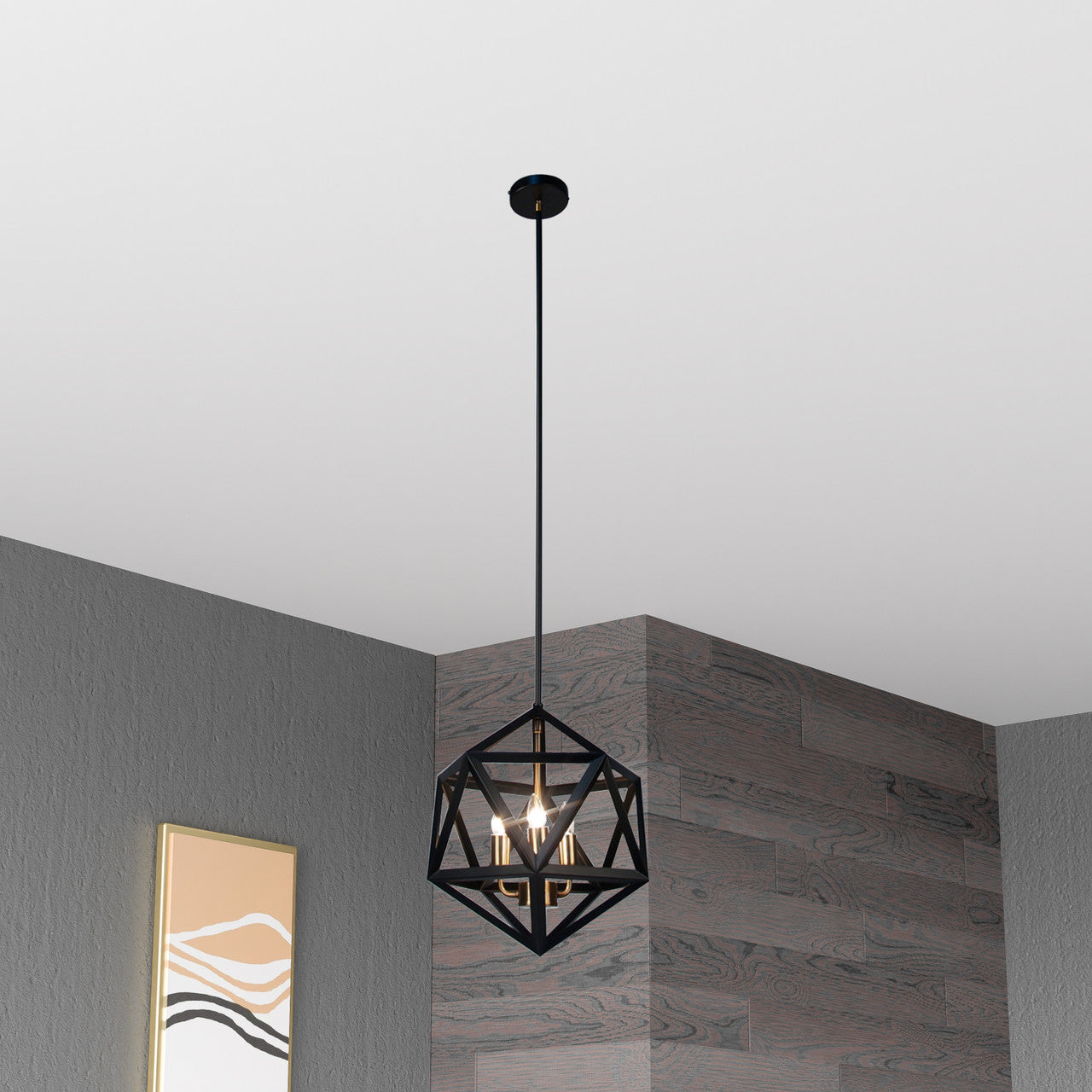 Dainolite 3 Light Chandelier, Matte Black with Antique Brass Accents ARC-143C-AB