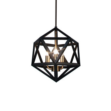 Dainolite 3 Light Chandelier, Matte Black with Antique Brass Accents ARC-143C-AB