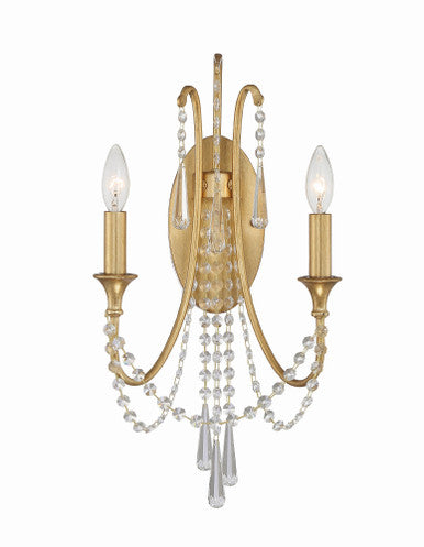 Crystorama Arcadia 2 Light Antique Gold Wall Mount ARC-1902-GA-CL-MWP