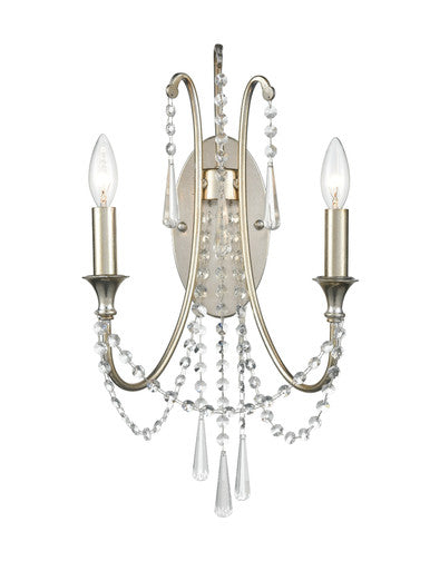 Crystorama Arcadia 2 Light Antique Silver Wall Mount ARC-1902-SA-CL-MWP