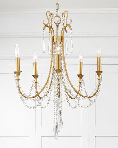 Crystorama Arcadia 5 Light Antique Gold Chandelier ARC-1905-GA-CL-MWP