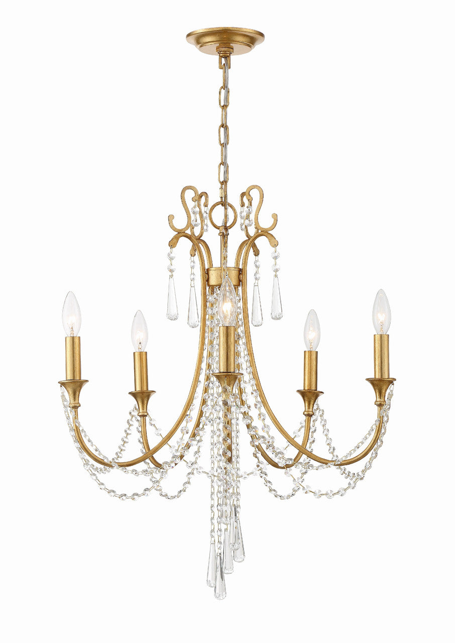 Crystorama Arcadia 5 Light Antique Gold Chandelier ARC-1905-GA-CL-MWP