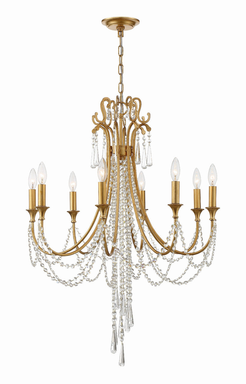 Crystorama Arcadia 8 Light Antique Gold Chandelier ARC-1908-GA-CL-MWP