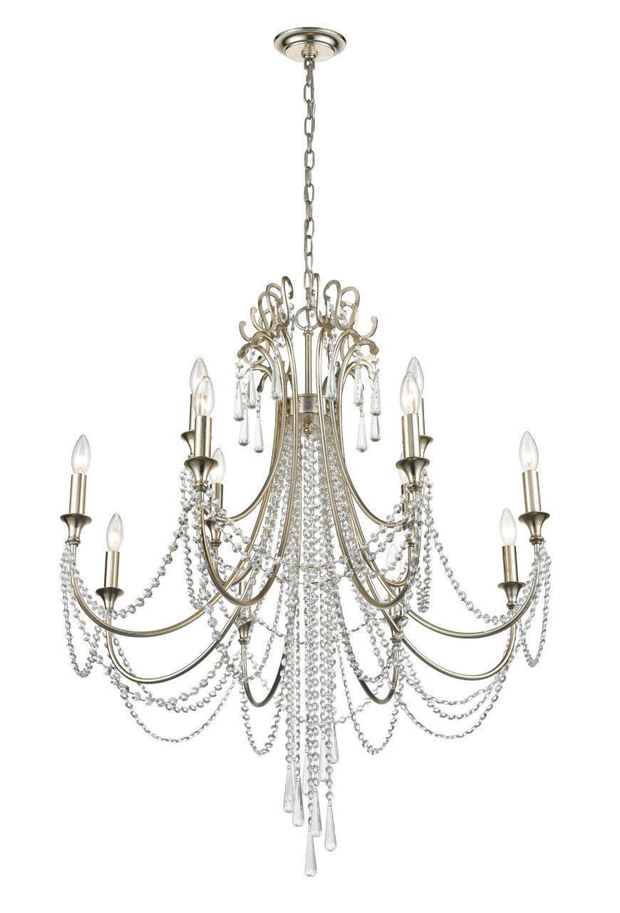 Crystorama Arcadia 12 Light Antique Silver Chandelier ARC-1909-SA-CL-MWP