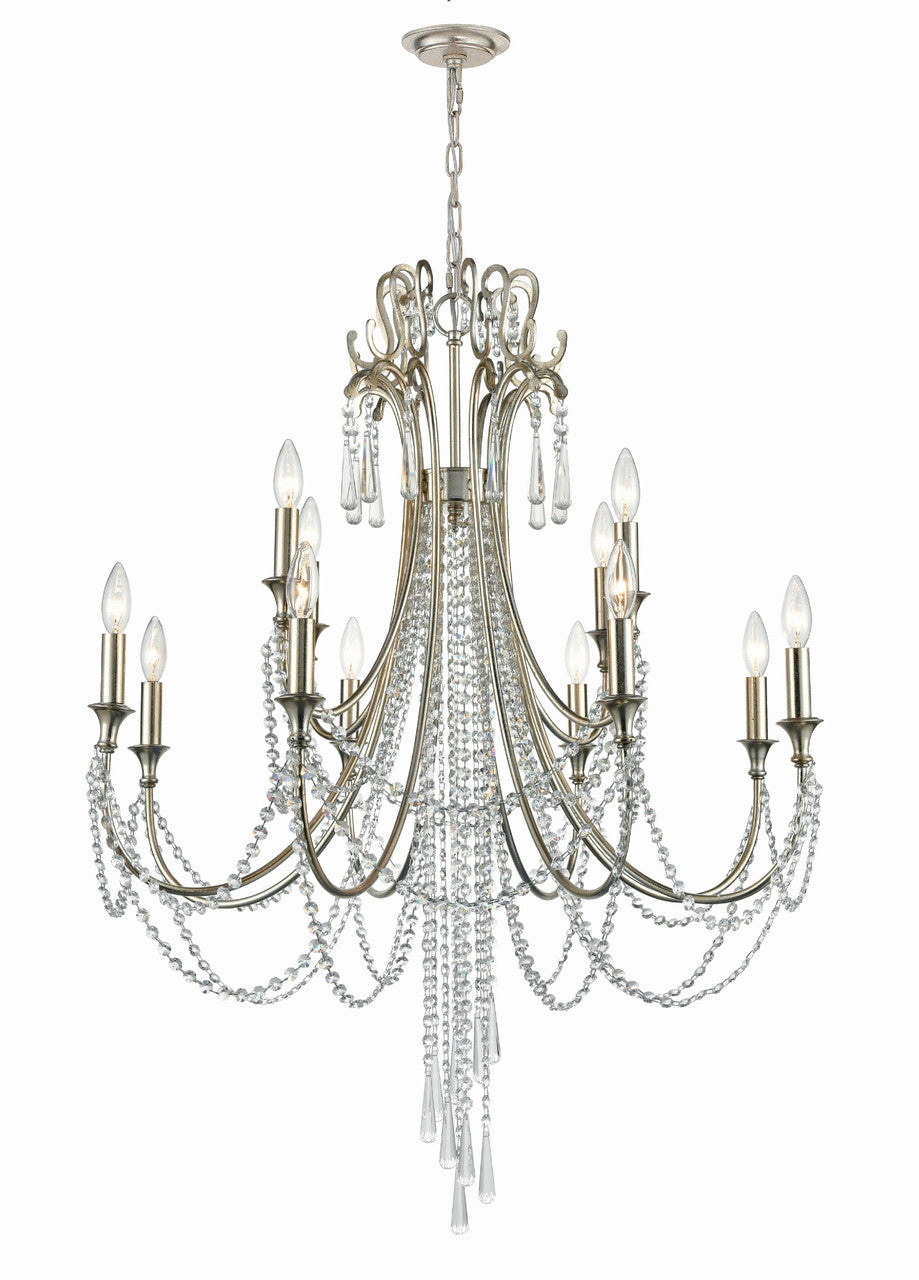 Crystorama Arcadia 12 Light Antique Silver Chandelier ARC-1909-SA-CL-MWP