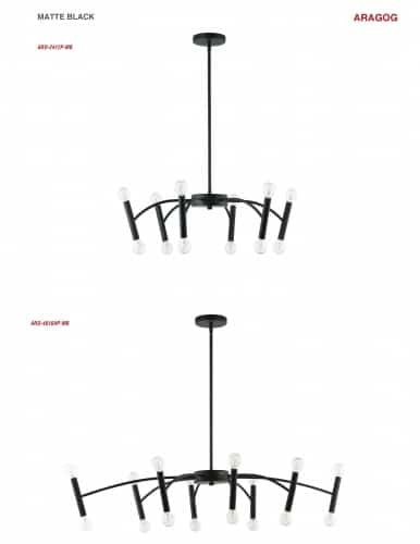 Dainolite 16 Light Incandescent Horizontal Pendant, Matte Black ARO-4016HP-MB