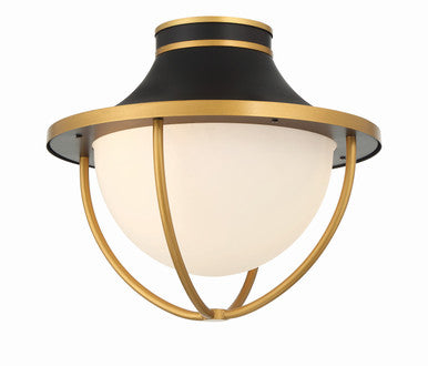 Crystorama Atlas 2 Light Matte Black + Textured Gold Outdoor Semi Flush Mount ATL-700-MK-TG